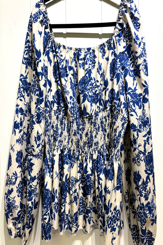 Flwr Print Boho Blouse w/Balloon Sleeves