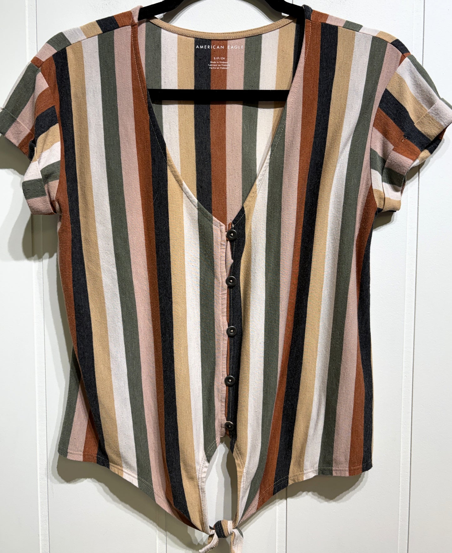 AE Striped Tie-front Button Shirt