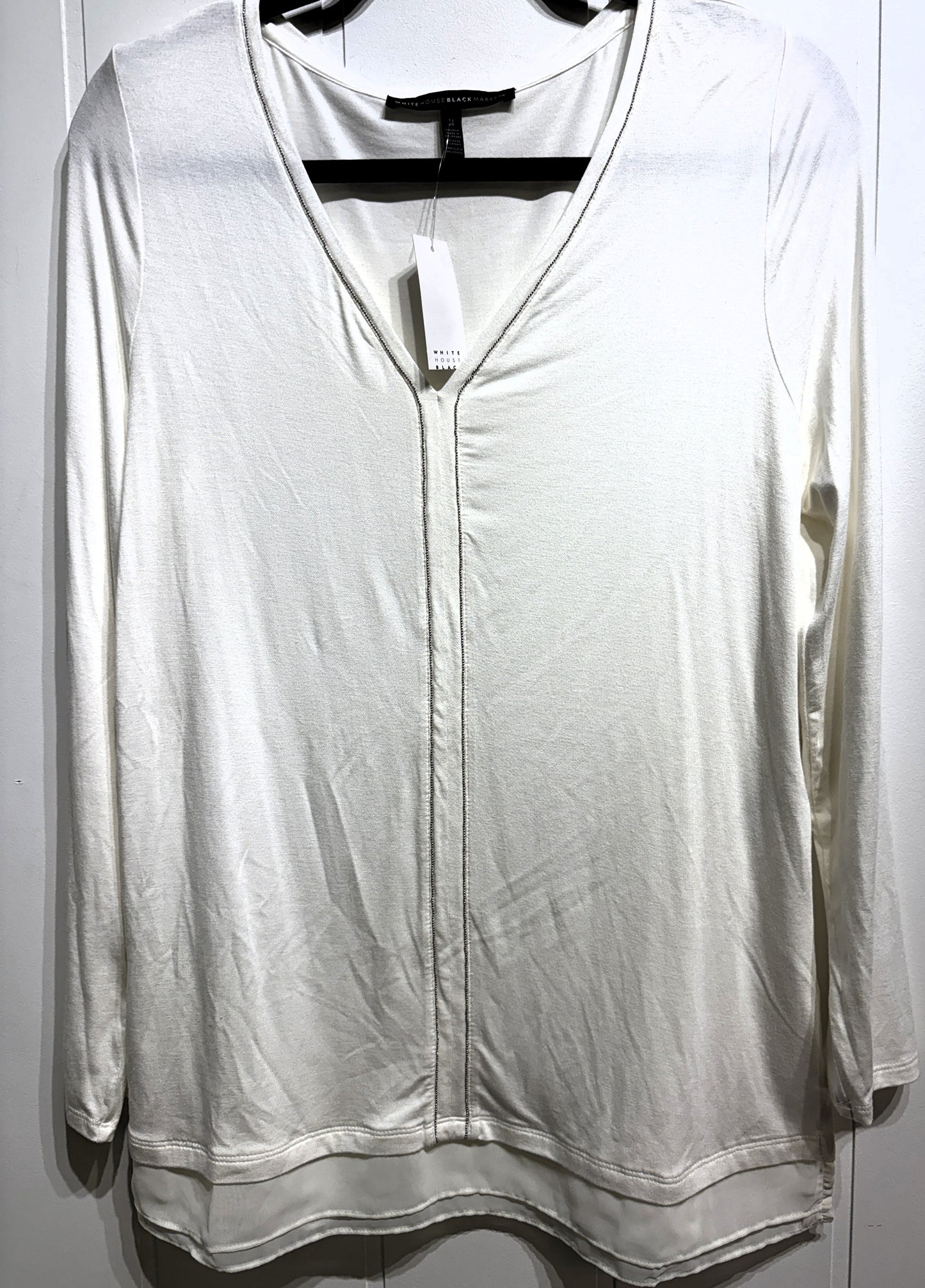 WHBM LS Top w/Silver Chain Detail