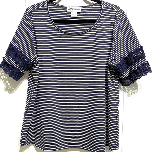 Cathy Daniels Embroidered Stripe Top