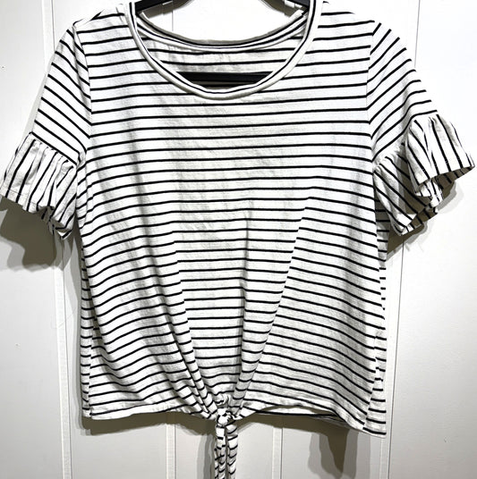 Striped Bell Sleeve Top w/Front Tie Detail
