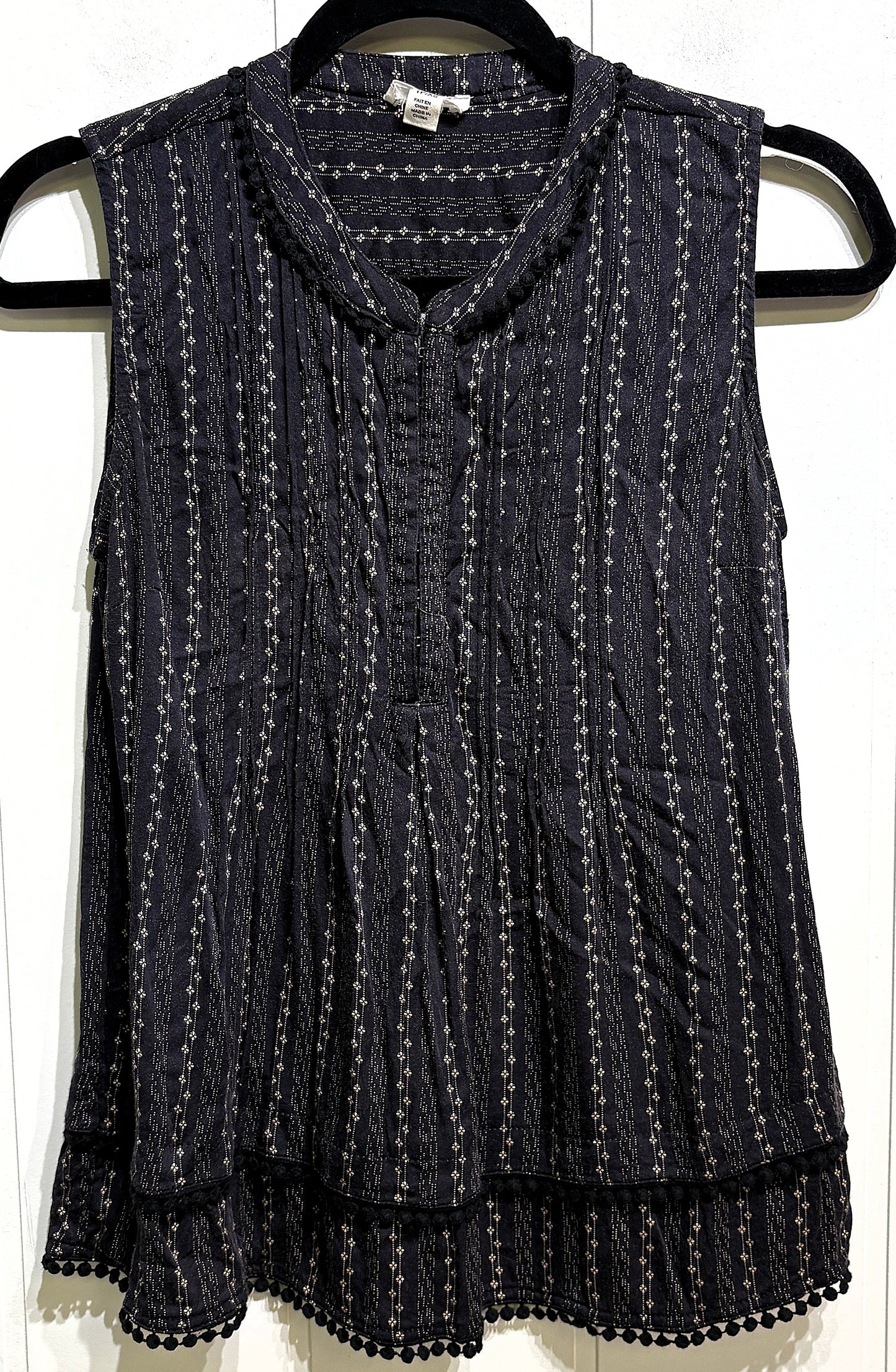 Tribal Jeans Sleeveless Blouse w/Pom-Pom Trim
