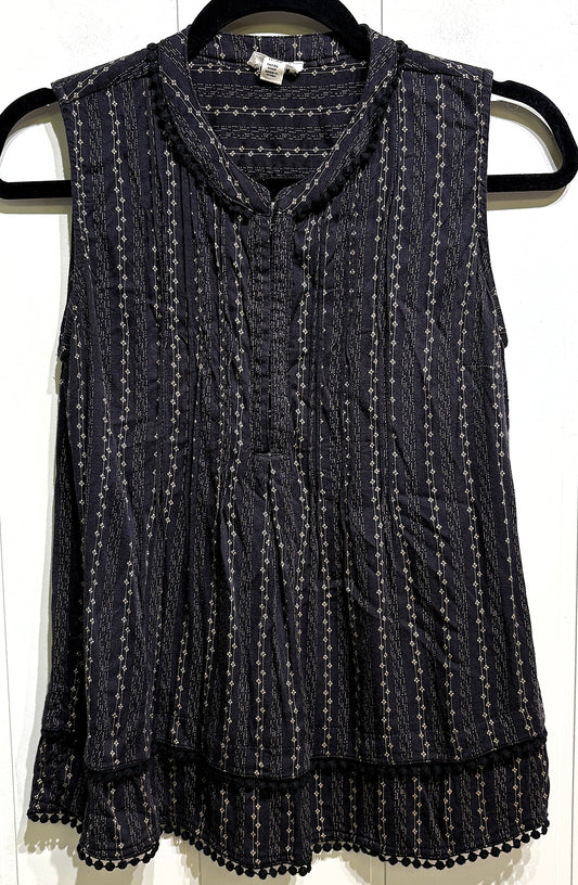 Tribal Jeans Sleeveless Blouse w/Pom-Pom Trim