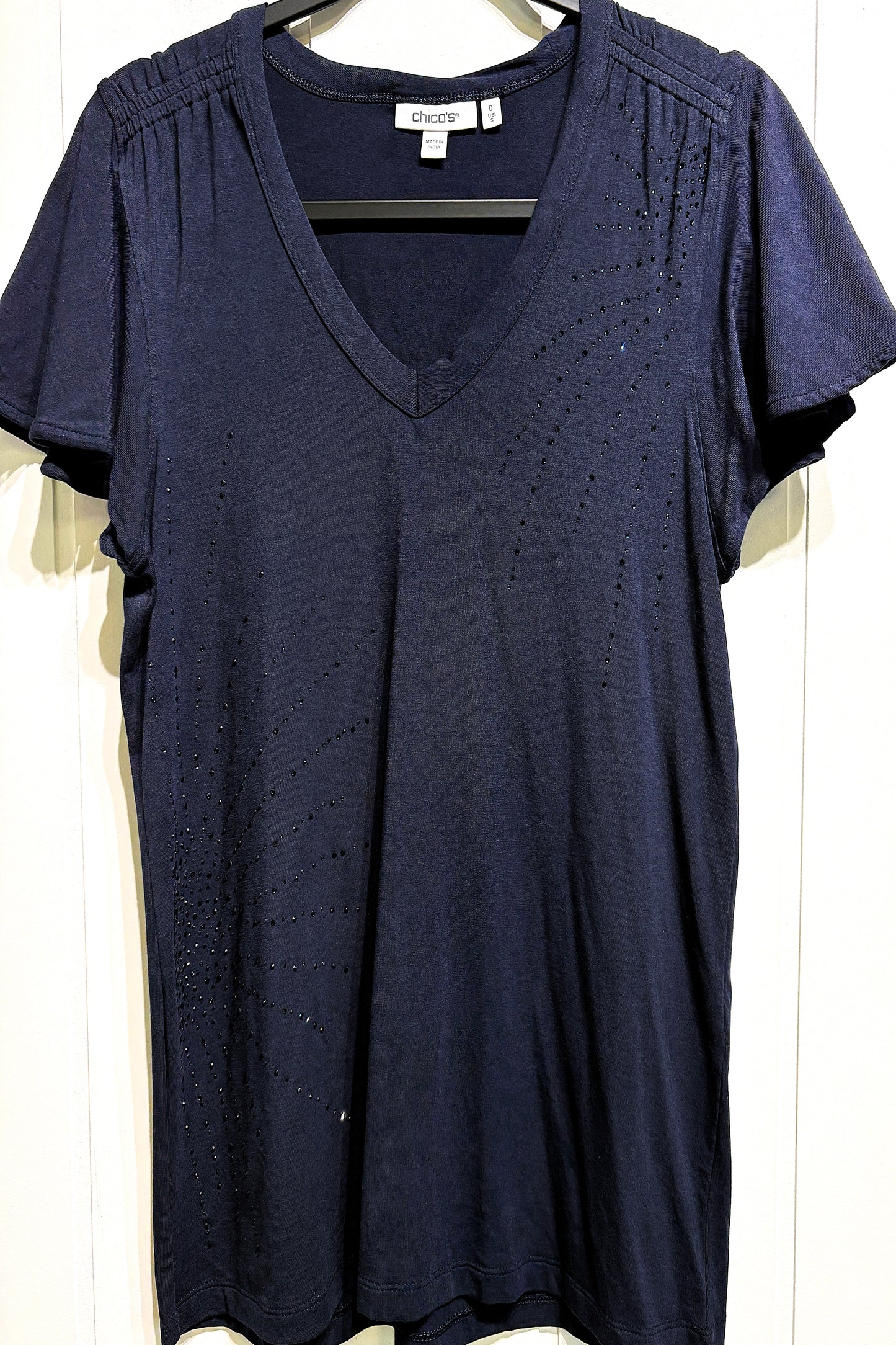 Chico's Beaded Flutter Sleeve Top