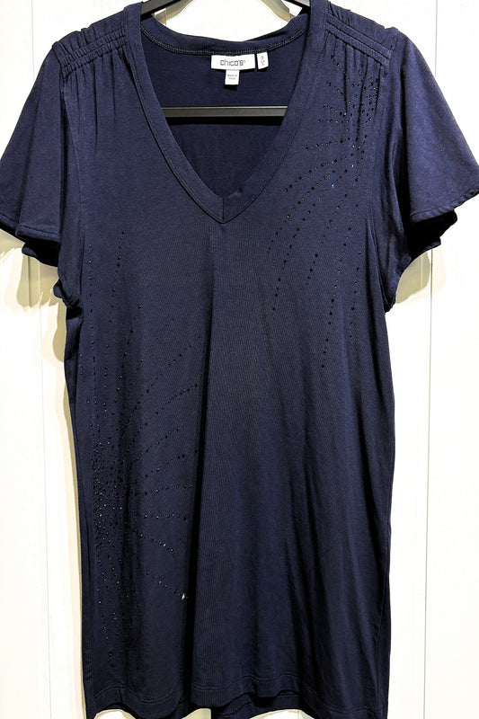 Chico's Beaded Flutter Sleeve Top