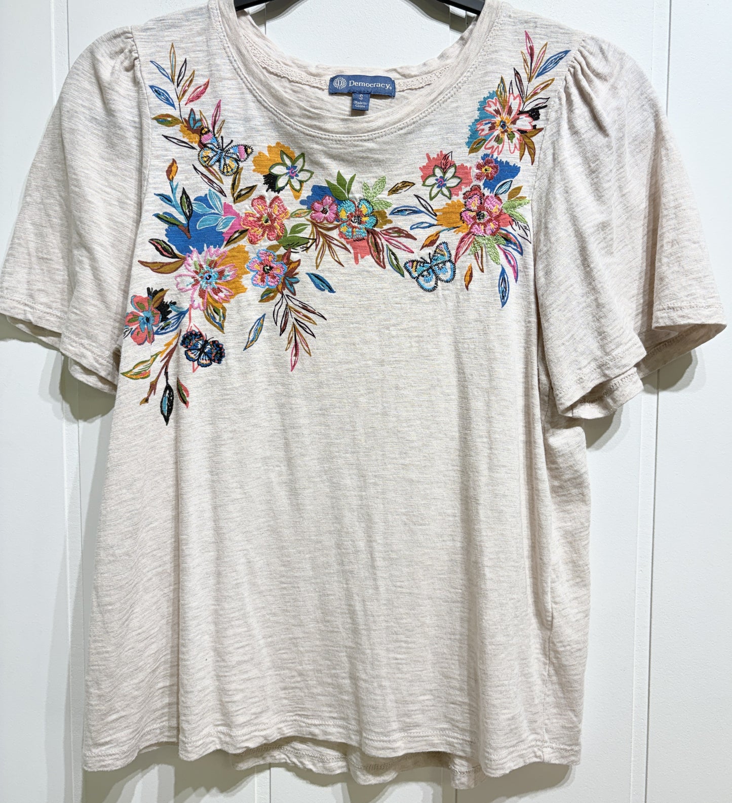 Democracy Tee w/Floral Print