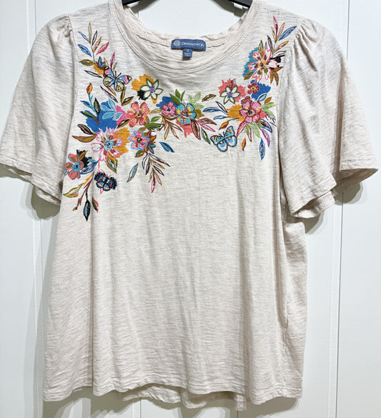 Democracy Tee w/Floral Print