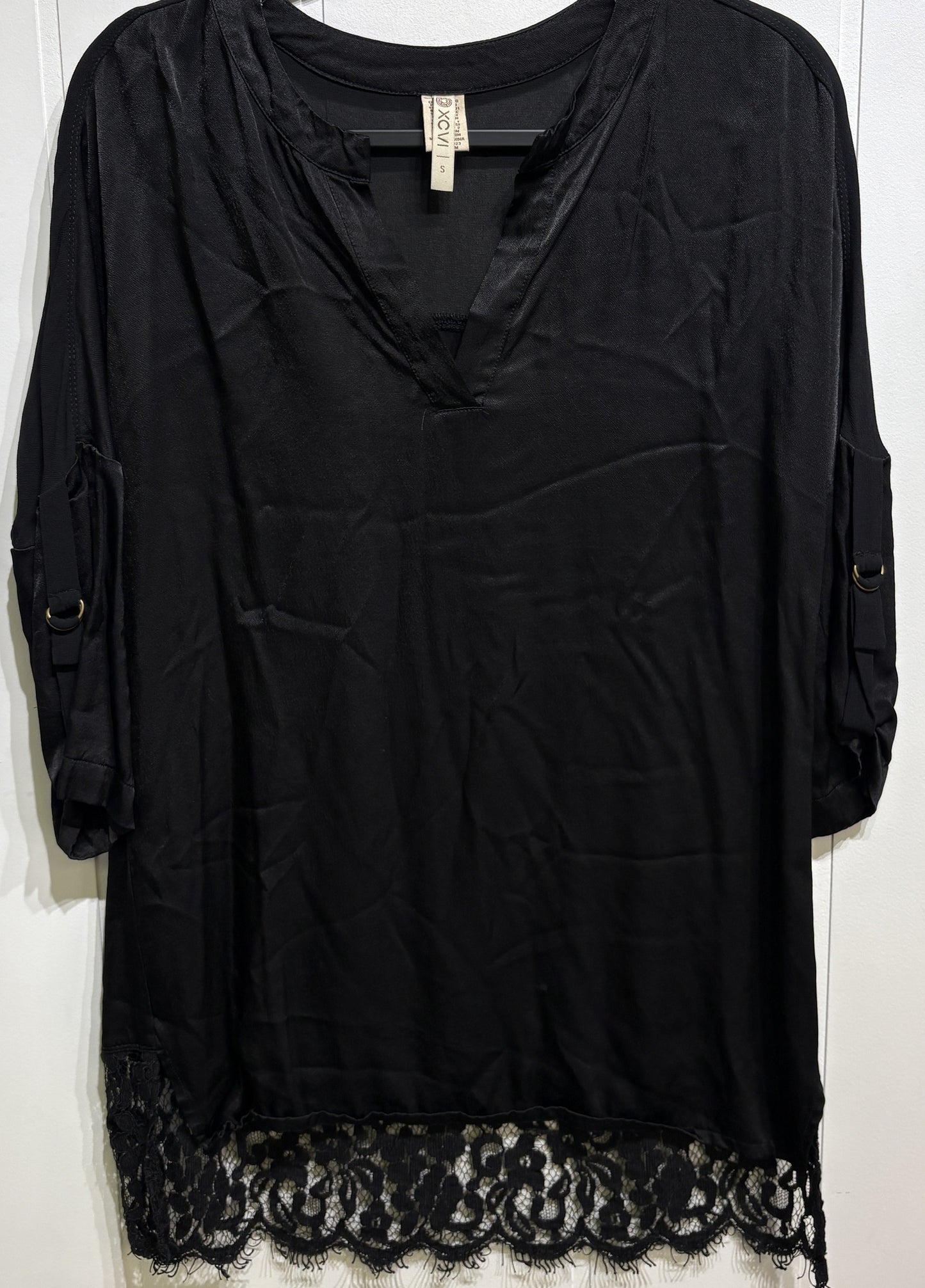 XCVI Satin Blouse w/Lace Hem