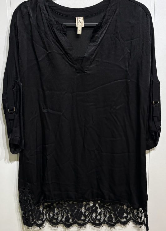 XCVI Satin Blouse w/Lace Hem