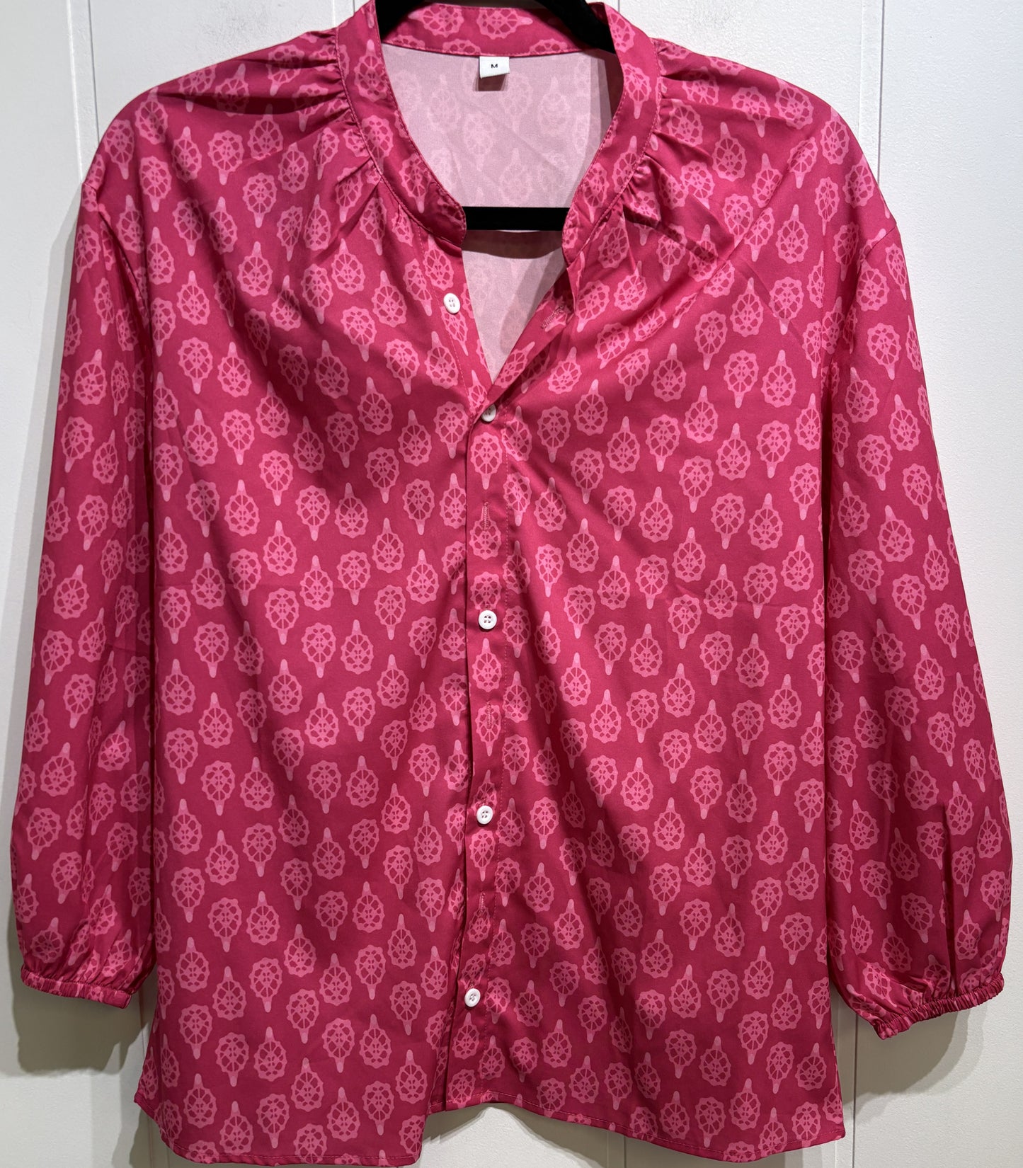 Geometric Print LS Button Blouse