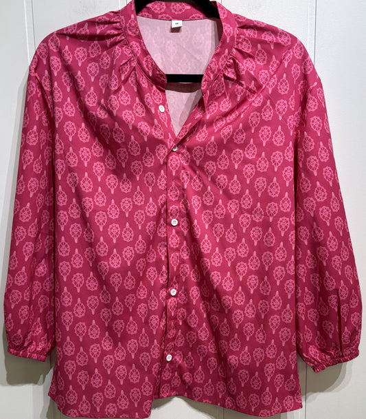 Geometric Print LS Button Blouse