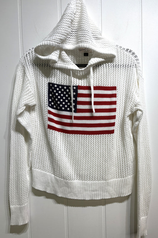 Crochet-style Hoodie w/American Flag