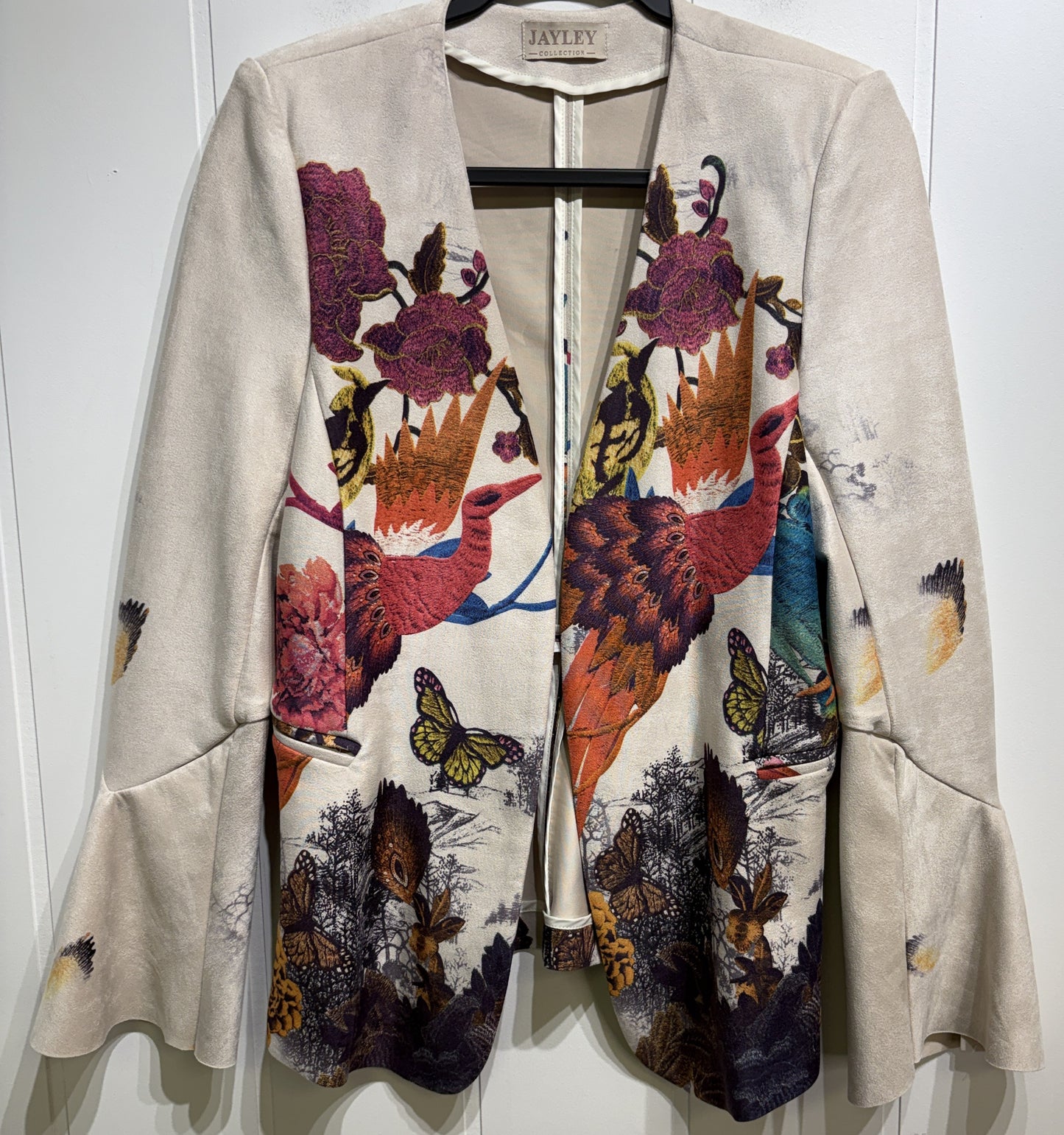 Jayley Bird Print Bell Sleeve Jacket