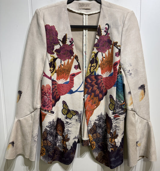 Jayley Bird Print Bell Sleeve Jacket