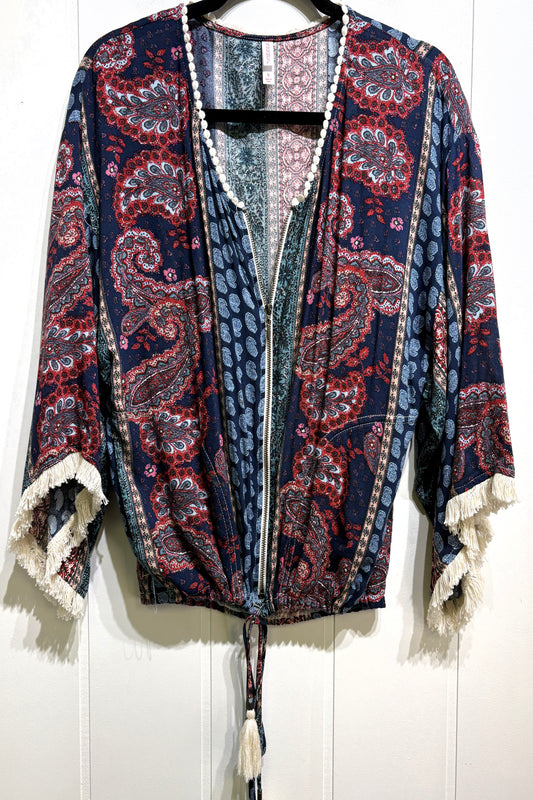 Xhilaration Paisley Zip Fringe Blouse