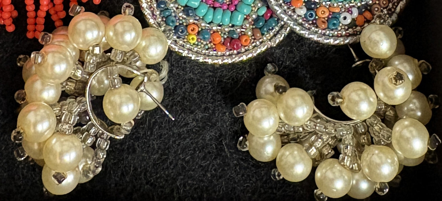 Earrings w/Gathered Pearl Beads