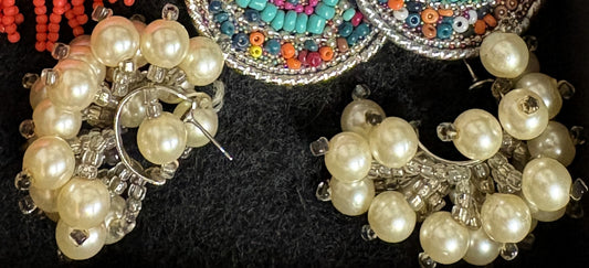 Earrings w/Gathered Pearl Beads