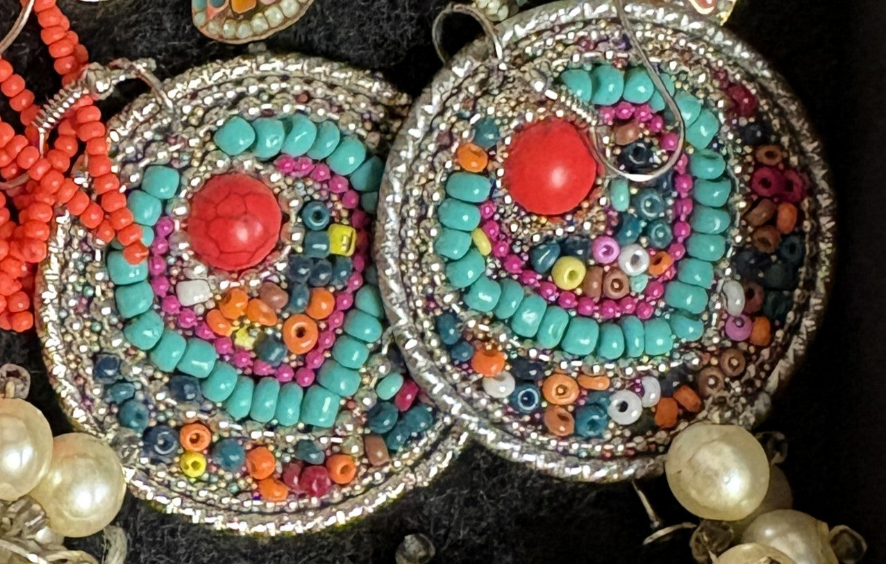 Flat Circle Earrings w/Beaded Details