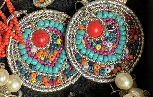Flat Circle Earrings w/Beaded Details