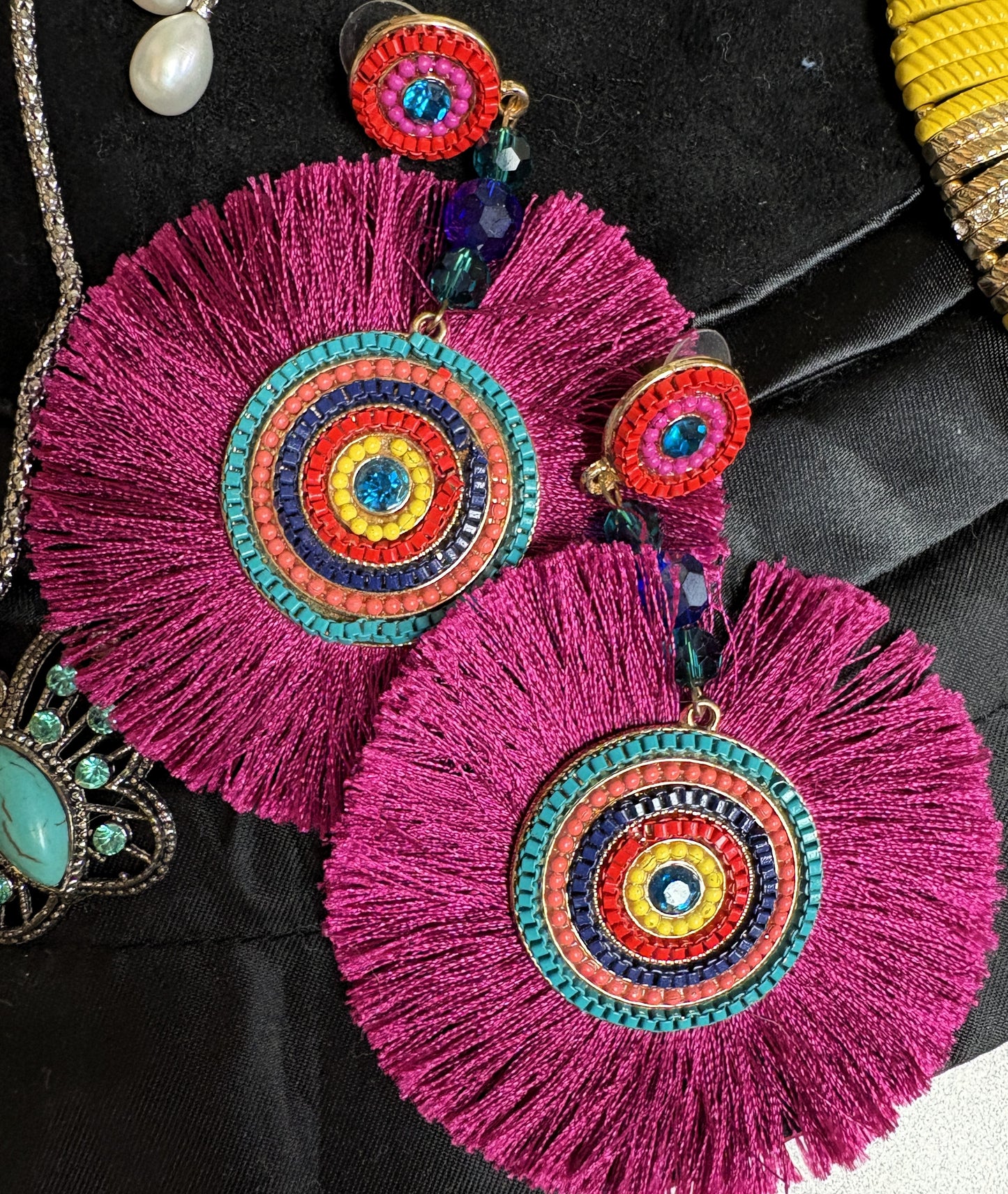 'Fringe-Fan' Earrings w/Beaded Center