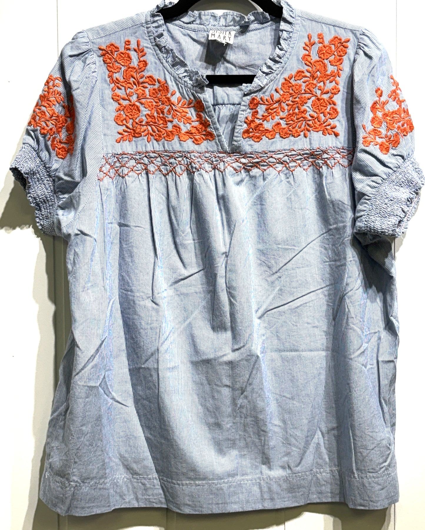 Sister Mary Embroidered Ruffle Blouse