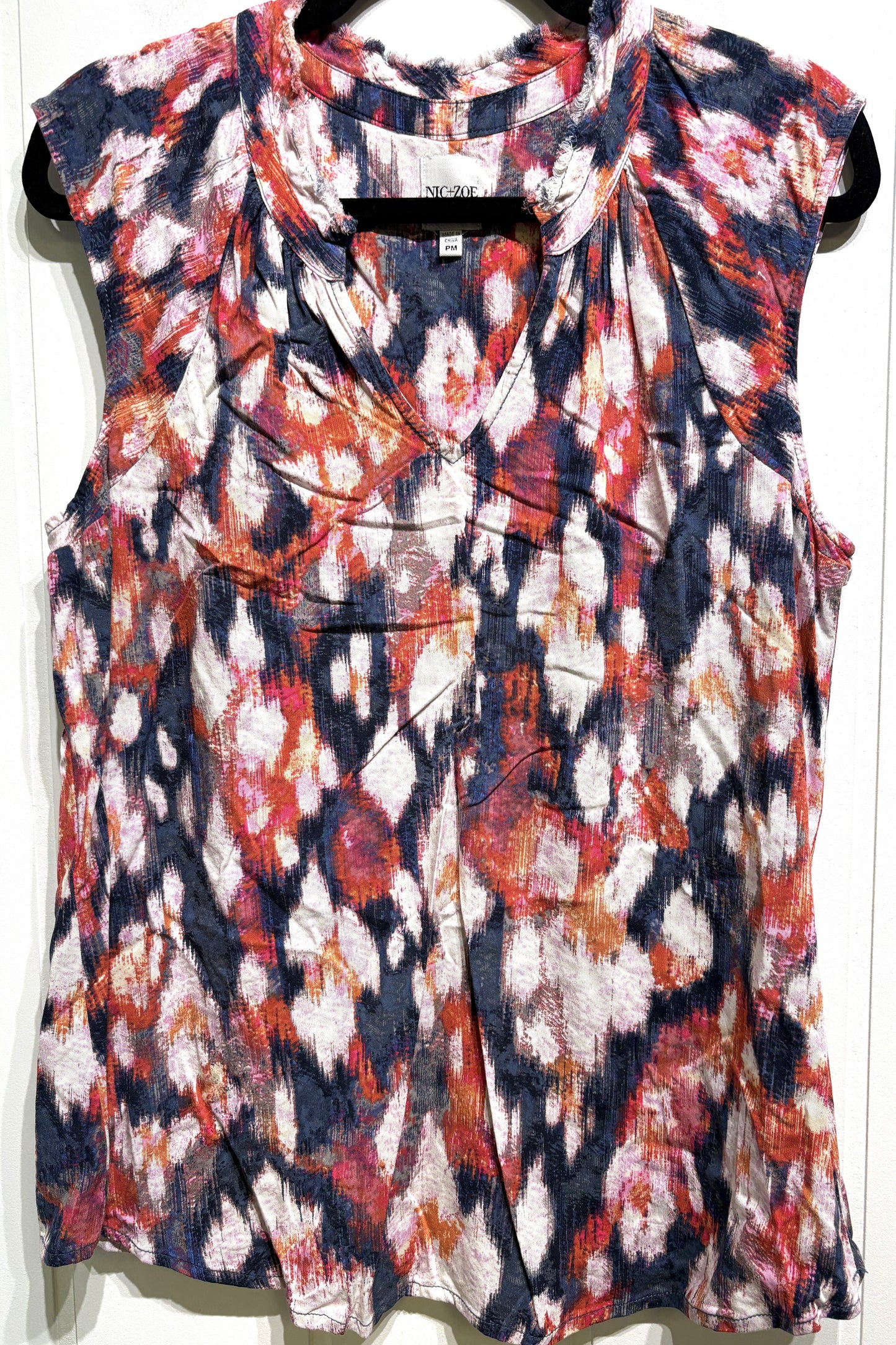 Nic+Zoe Geo. Print Fringe Blouse
