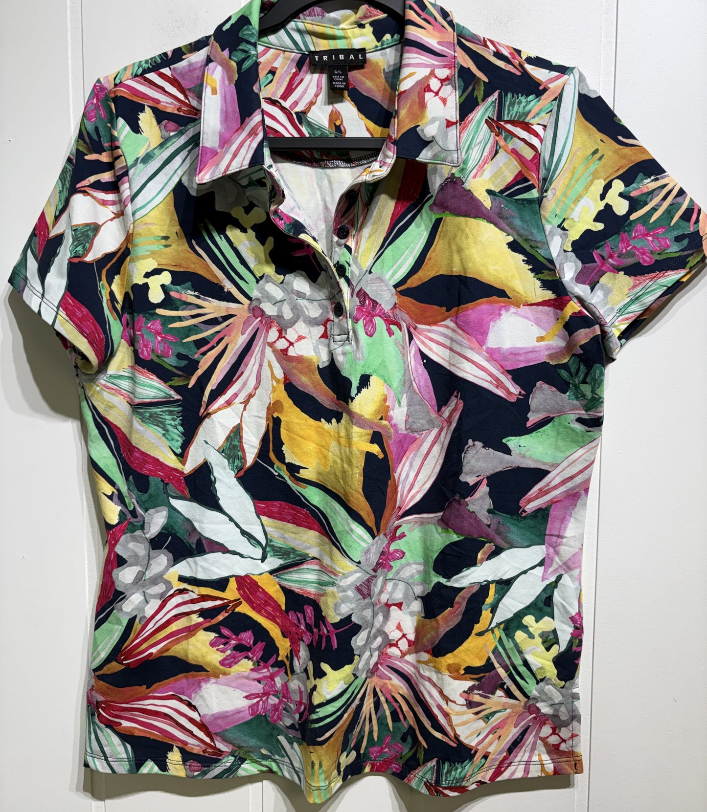 Tribal Tropical Print Polo Top