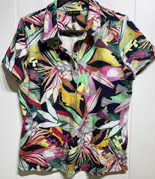 Tribal Tropical Print Polo Top