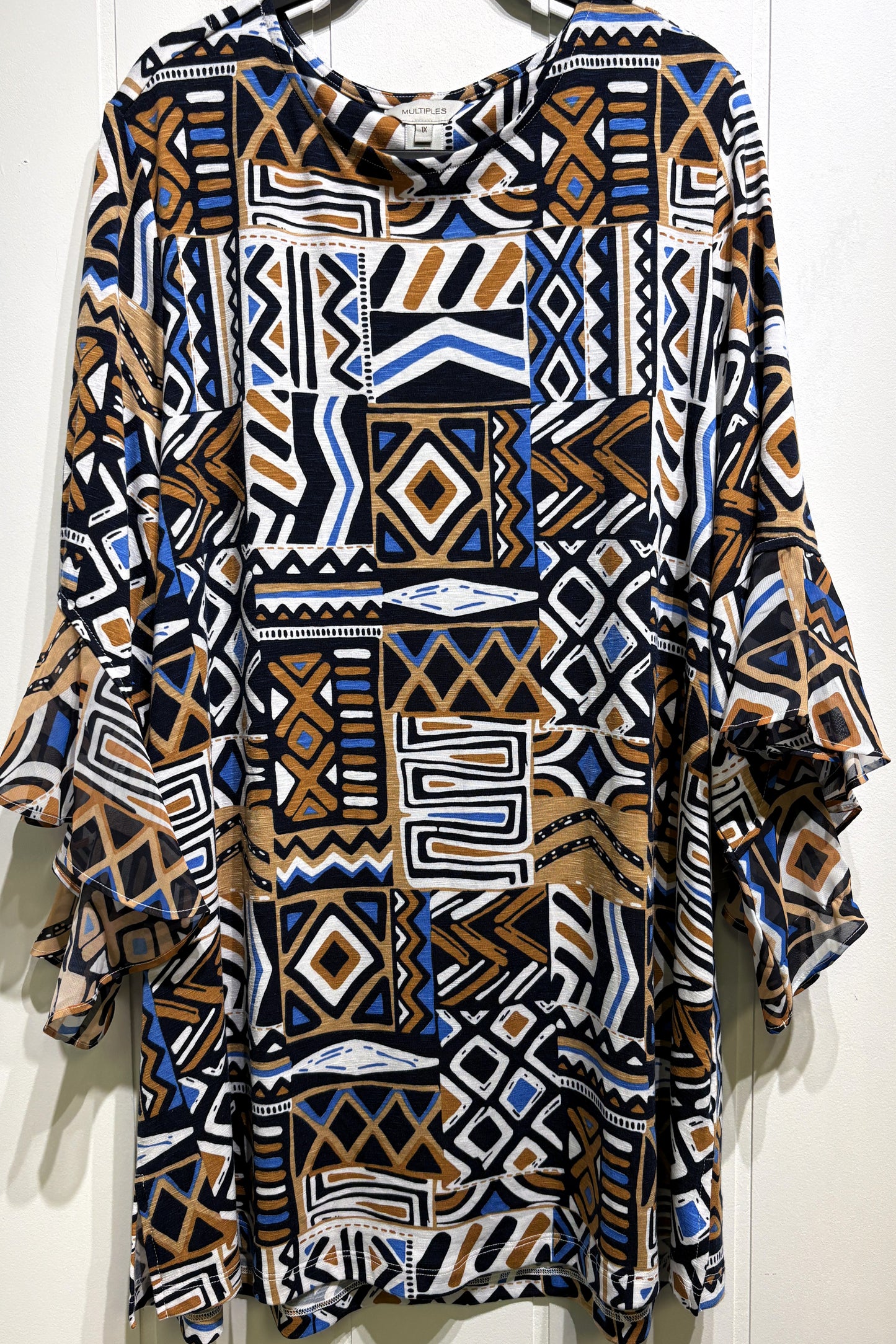 Multiples Geo. Print Bell Sleeve Top