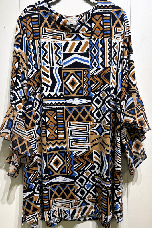 Multiples Geo. Print Bell Sleeve Top