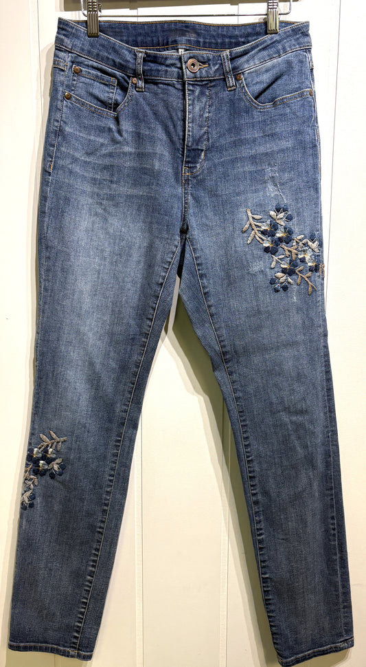 Tribal Denim Jeans w/Embroidered Flwr Detail