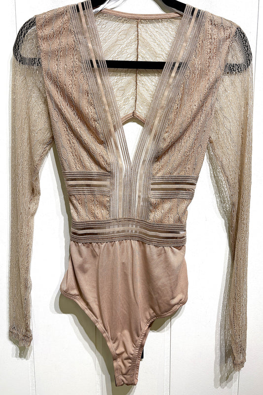 Lulus LS Sheer Lace Bodysuit