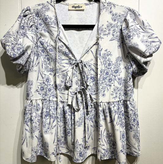 Haptics Front Tie Floral Blouse