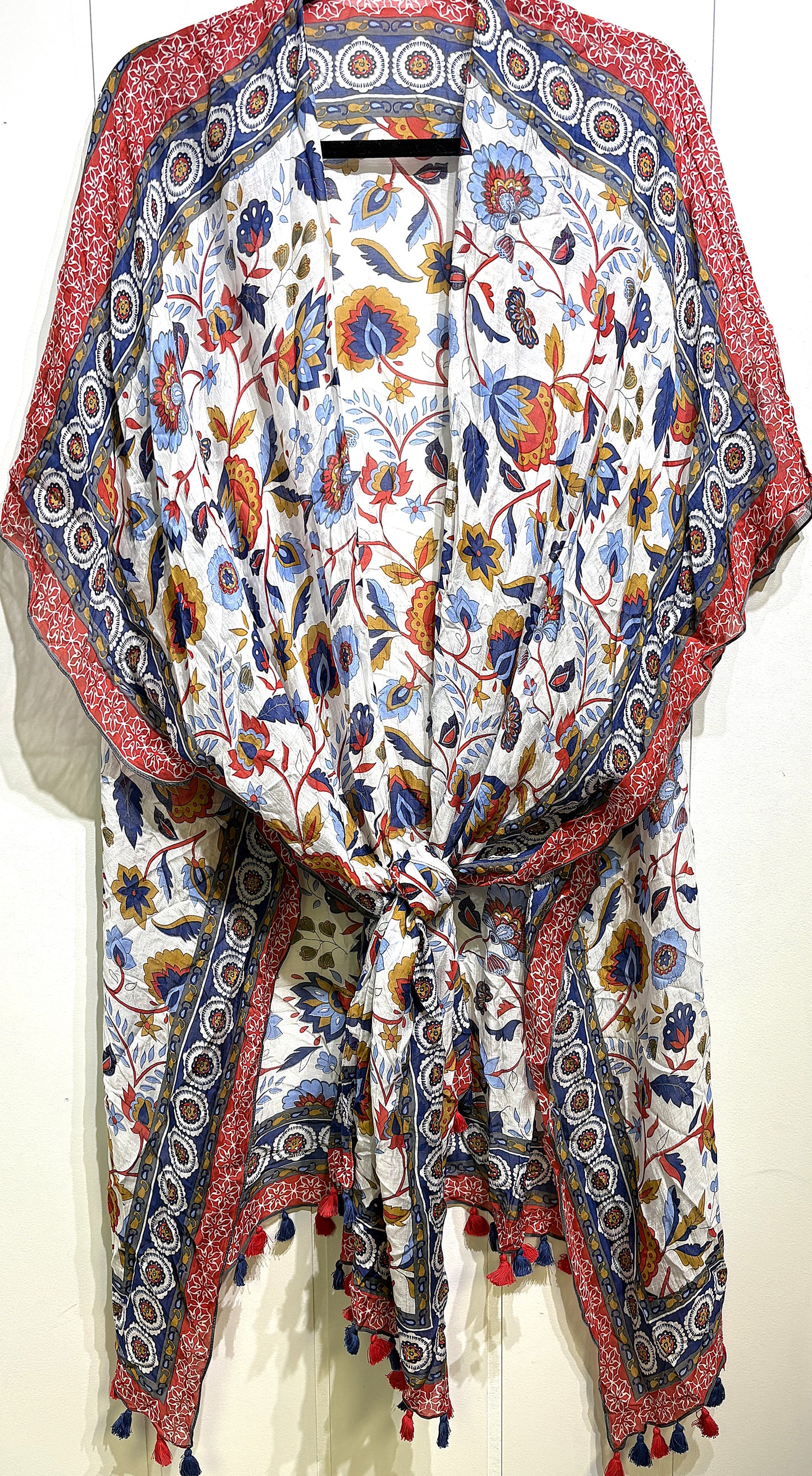 Paisley Print Wrap Kimono w/Tassels
