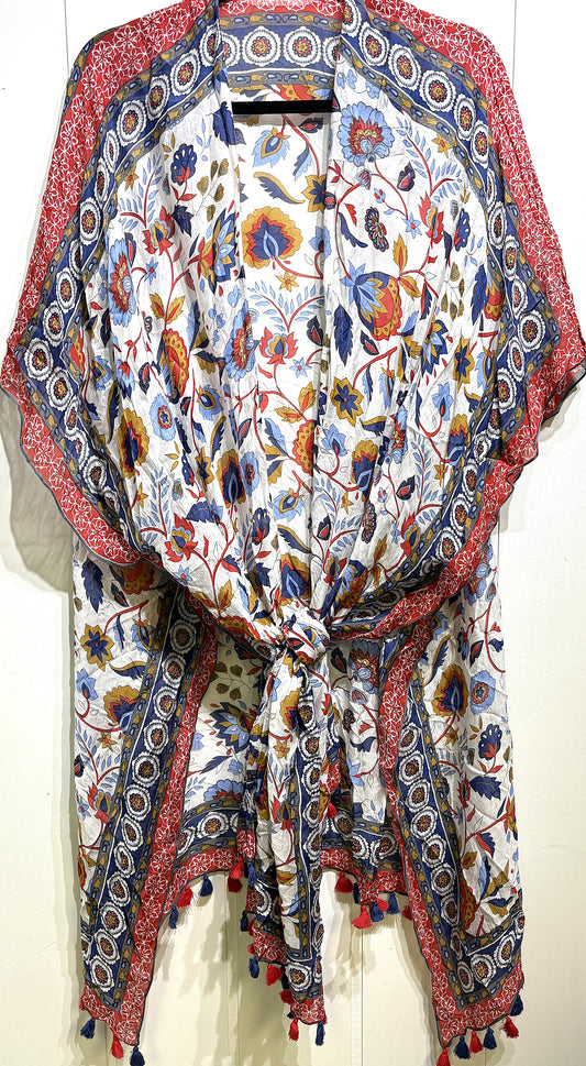 Paisley Print Wrap Kimono w/Tassels