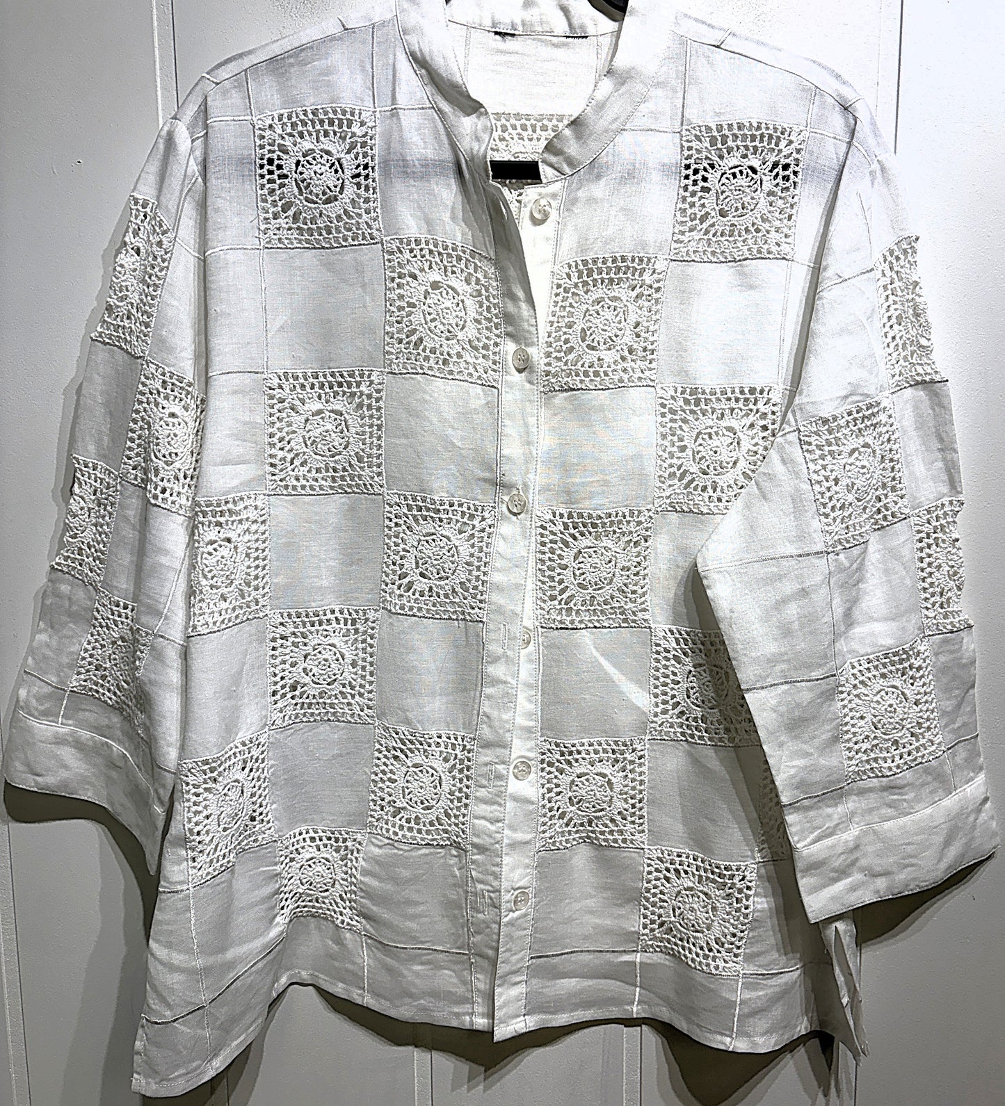 Embroidered LS Button-down Blouse