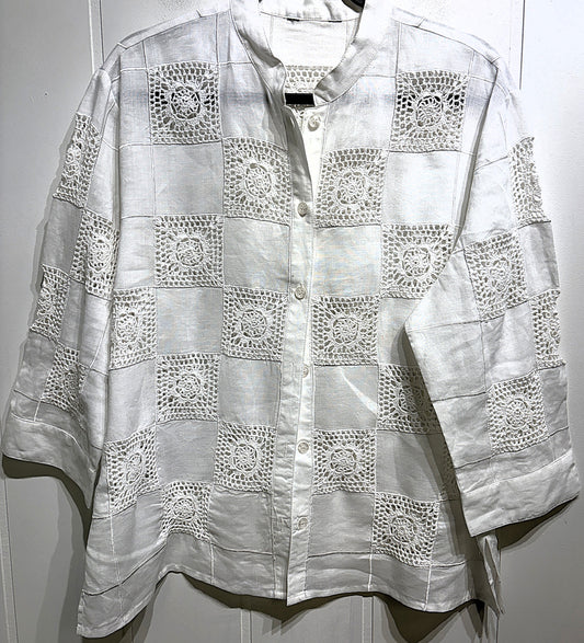 Embroidered LS Button-down Blouse