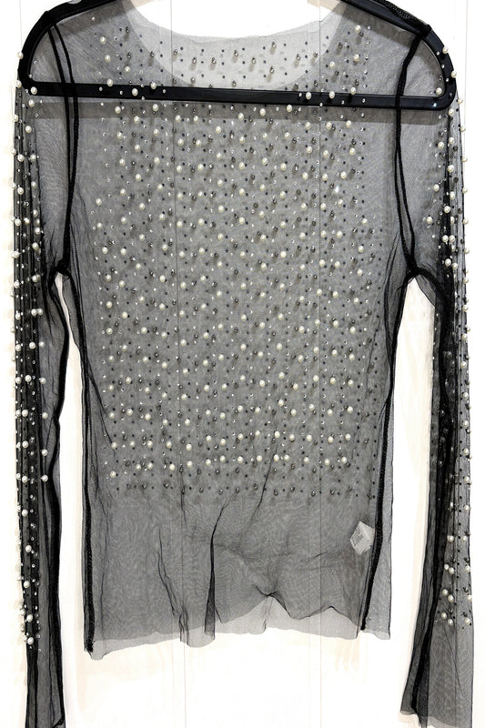 Pearl Studded LS Mesh Top