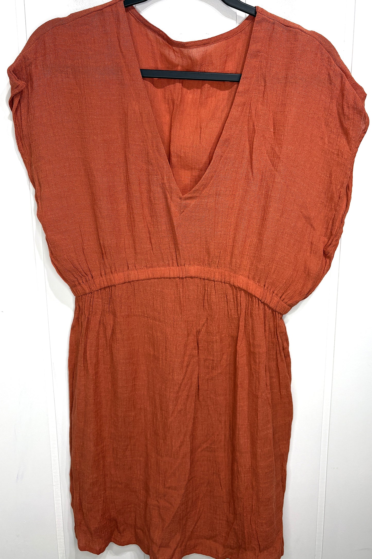 Linen Mini Dress w/Elastic Waist