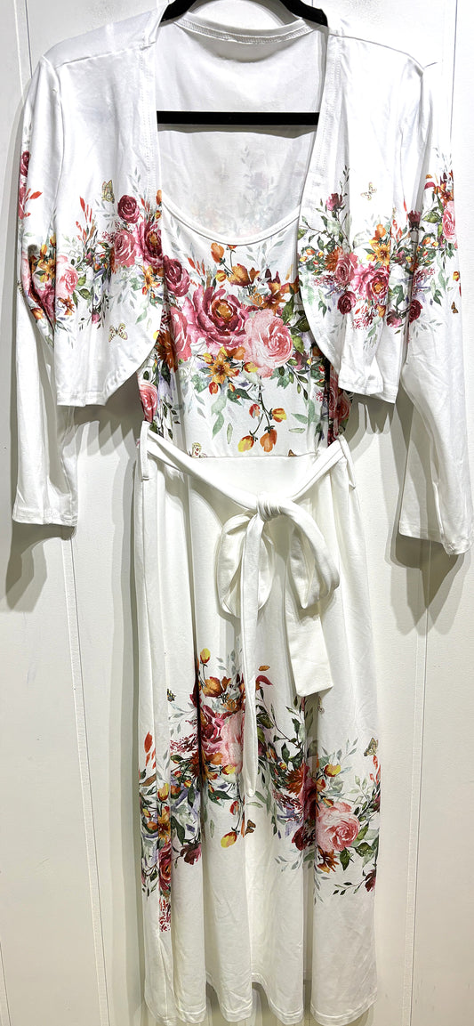 Floral Print Dress w/Shall & Belt