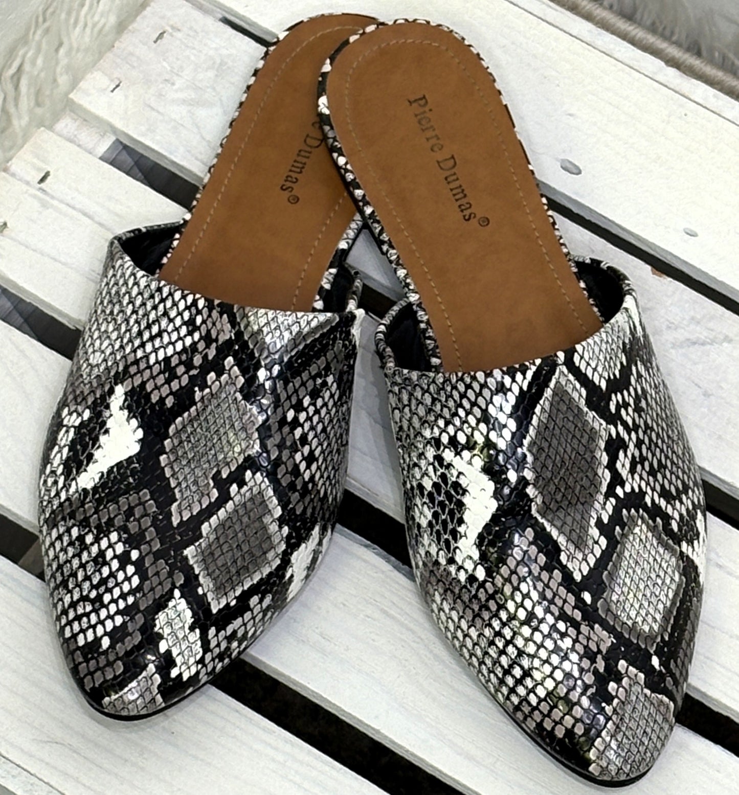 Pierre Dumas Snakeskin Mules