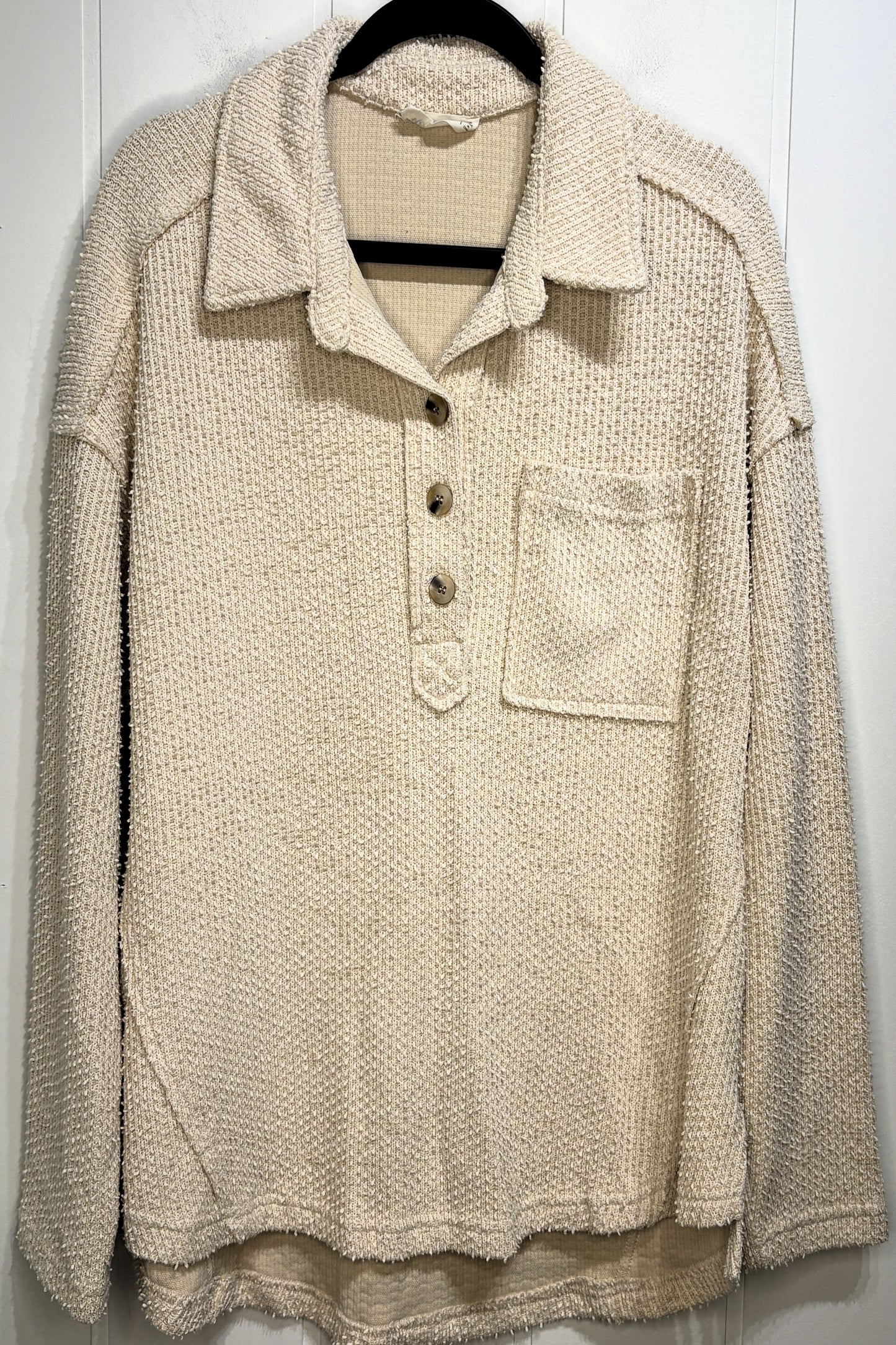 Collared Waffle-knit Sweater