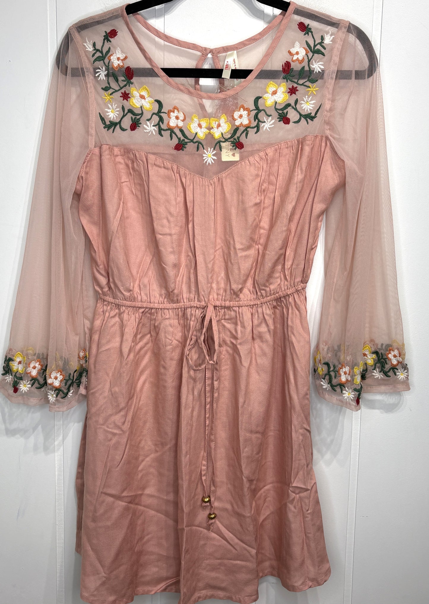 Embroidered Floral Mesh Overlay Dress