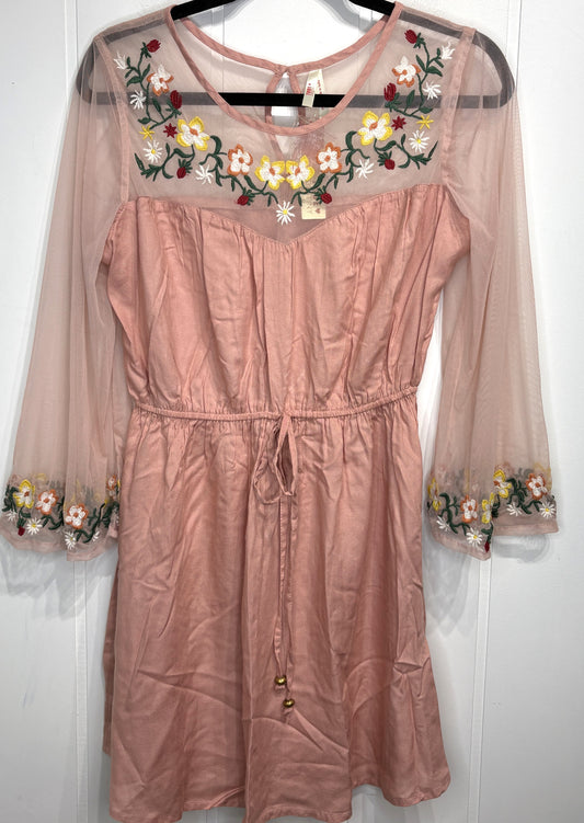 Embroidered Floral Mesh Overlay Dress