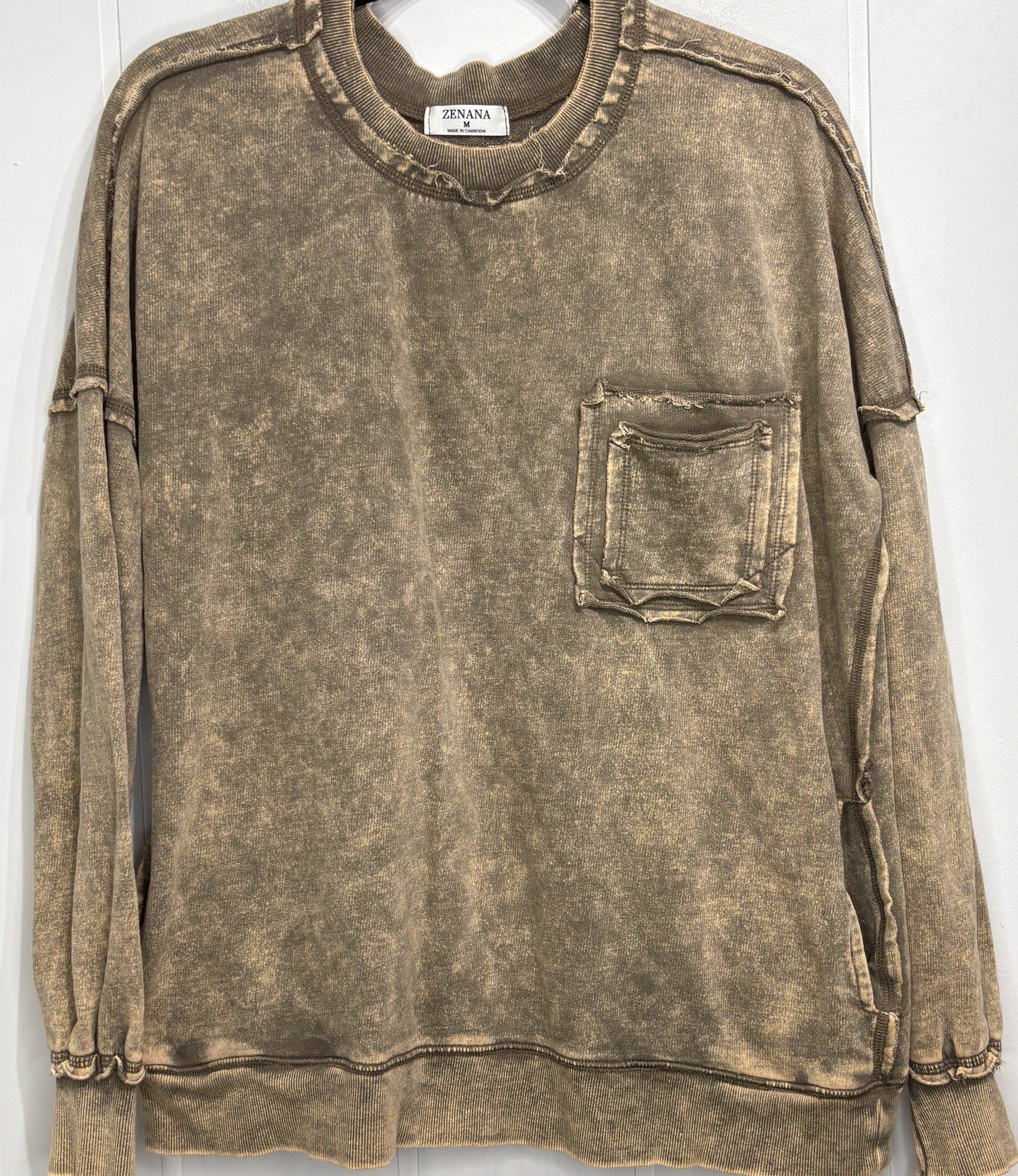Zenana Acid Wash Pullover Sweater
