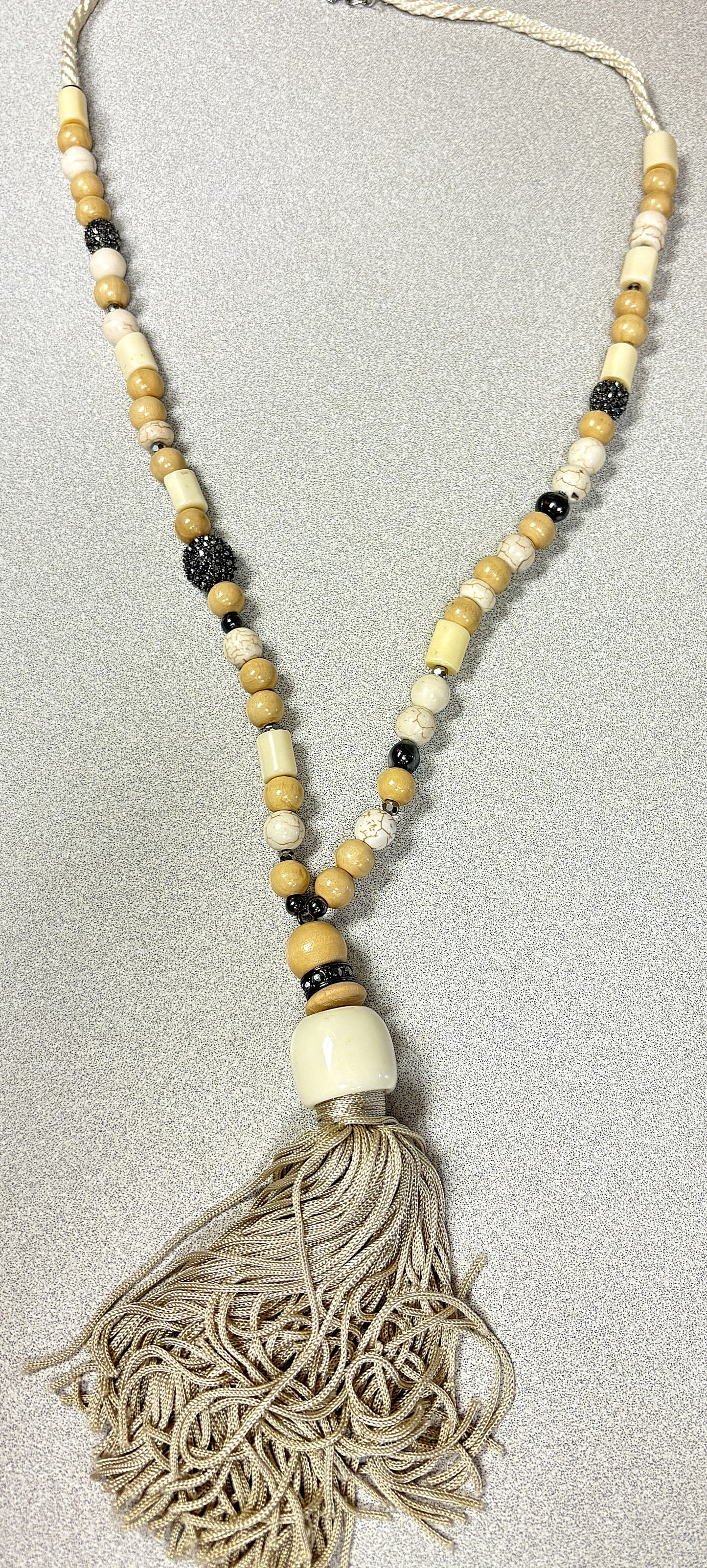 Chico's Long Beaded Tassel Necklace
