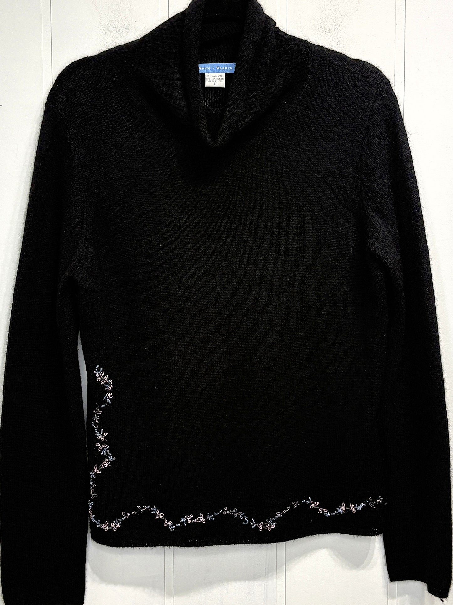 Embroidered Cashmere Cowlneck Sweater