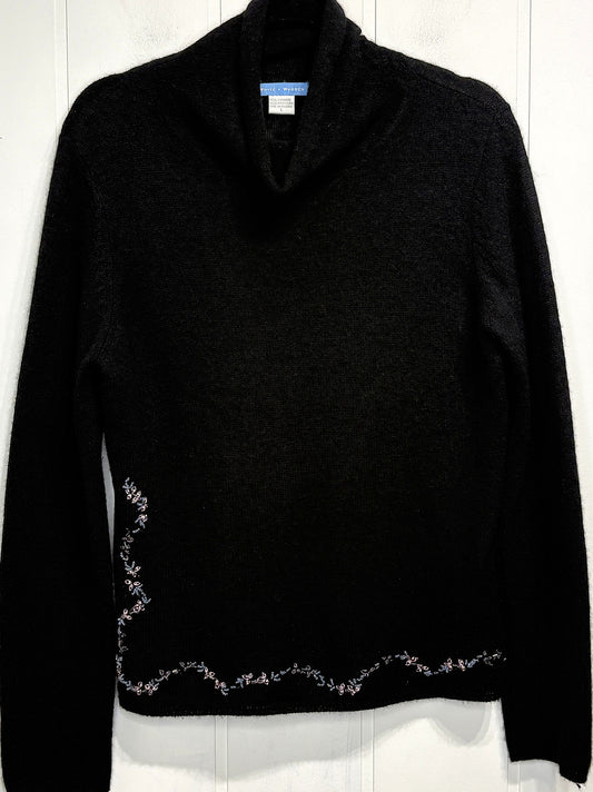 Embroidered Cashmere Cowlneck Sweater