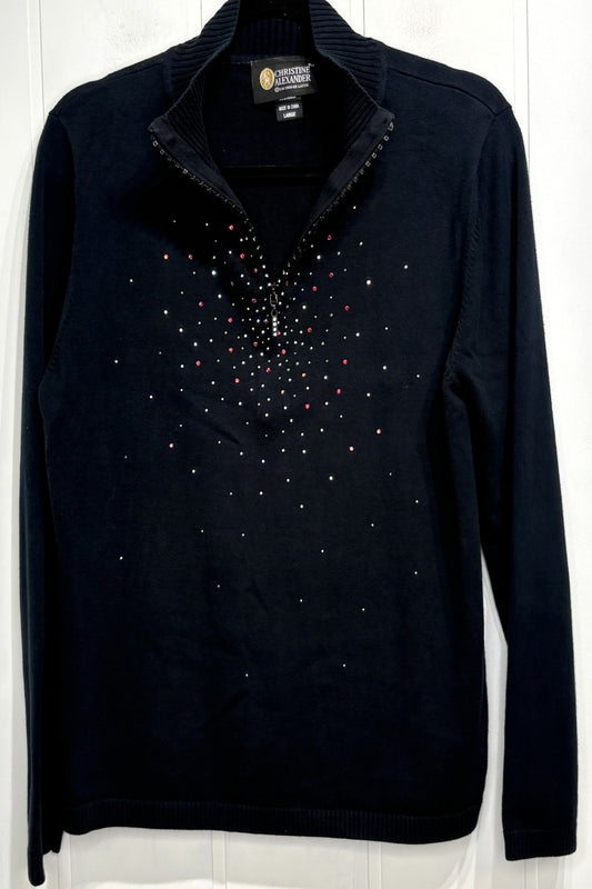 Christine Alexander Rhinestone Zip Sweater
