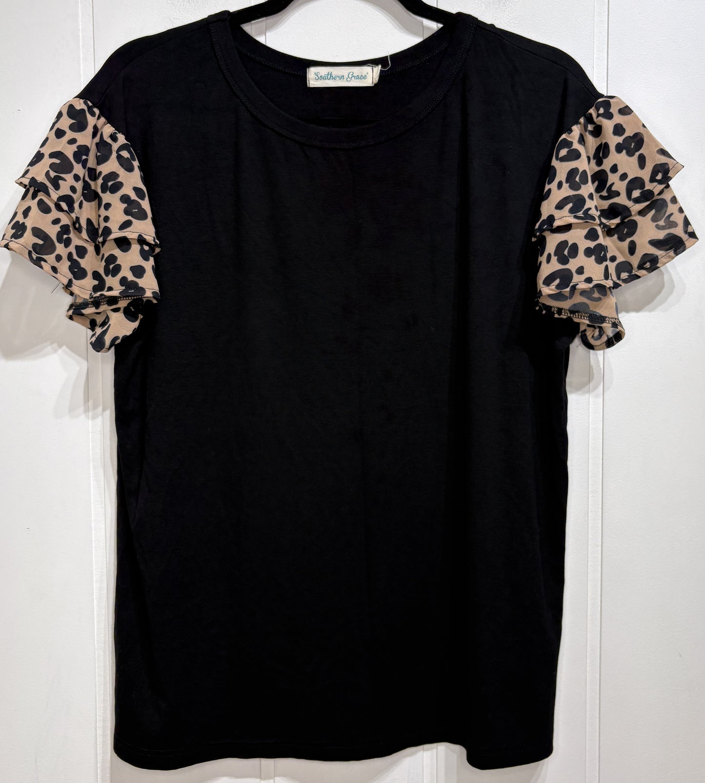 Knit Top w/Ruffle Cheetah Sleeves